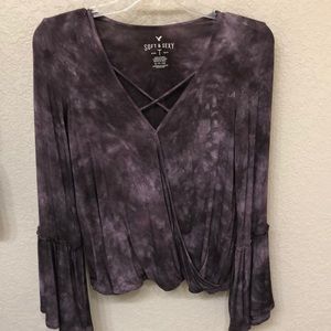 Purplish-gray American Eagle Shirt.